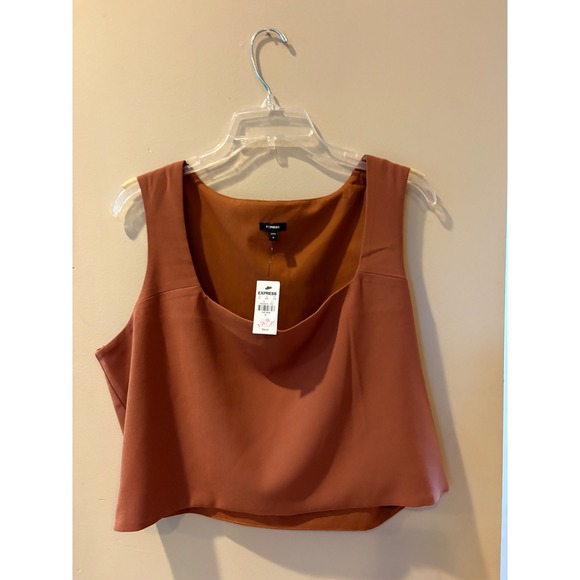 Express Womens Top XL Brown Sleeveless Square Neck Crop Blouse Tank New - Picture 1 of 8